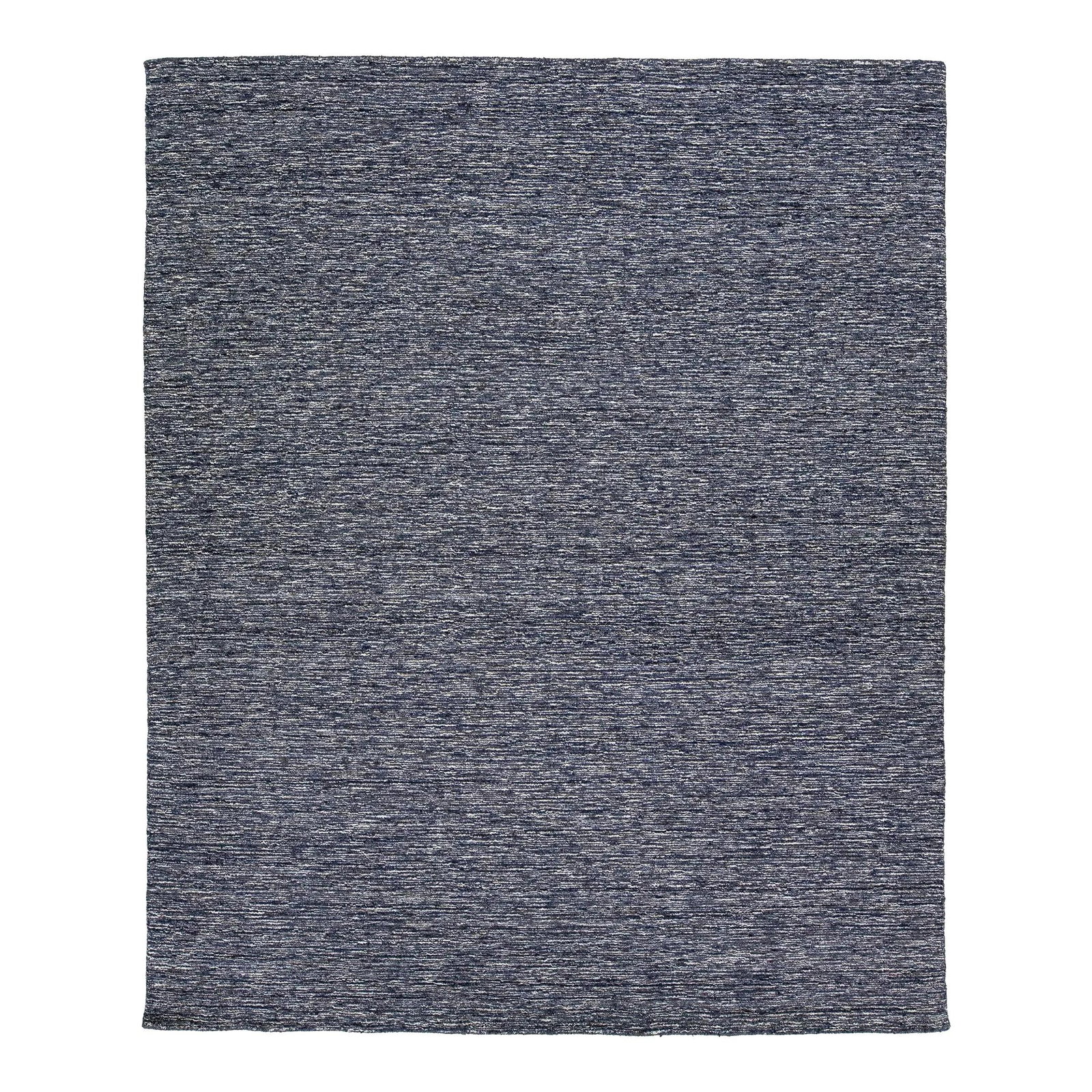 Handmade Wool Rug Navy Blue Strie Design 8' x 10': Handmade Wool Rug Navy Blue Strie Design 8' x 10' Elevate your space with this exquisite modern hand-knotted wool rug, featuring a stunning navy blue color and a unique Strie design that adds depth an