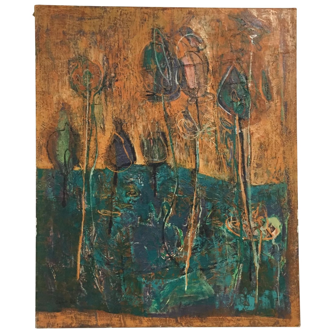 Sara Brion Waiting Mid-Century Original Oil on Canvas Art (1 of 8)