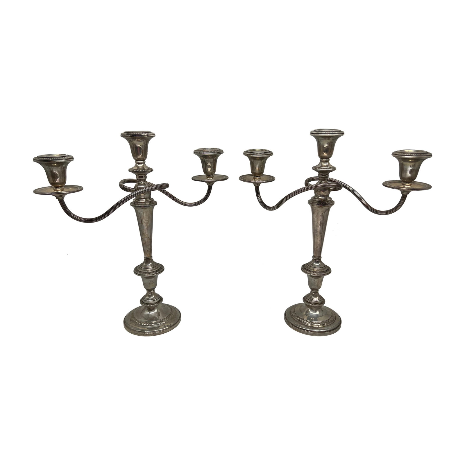 Set of Two Sterling Silver Three Arm Convertible Candelabra Art Nouveau Style (1 of 6)