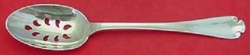 Tiffany & Co. Flemish Sterling Silver Serving Spoon 8.5" Pierced 9-Hole: Tiffany & Co. Flemish Sterling Silver Serving Spoon 8.5" Pierced 9-Hole Discover the elegance of this custom-made serving spoon from Tiffany & Co., part of the exquisite Flemish pattern. Crafted from