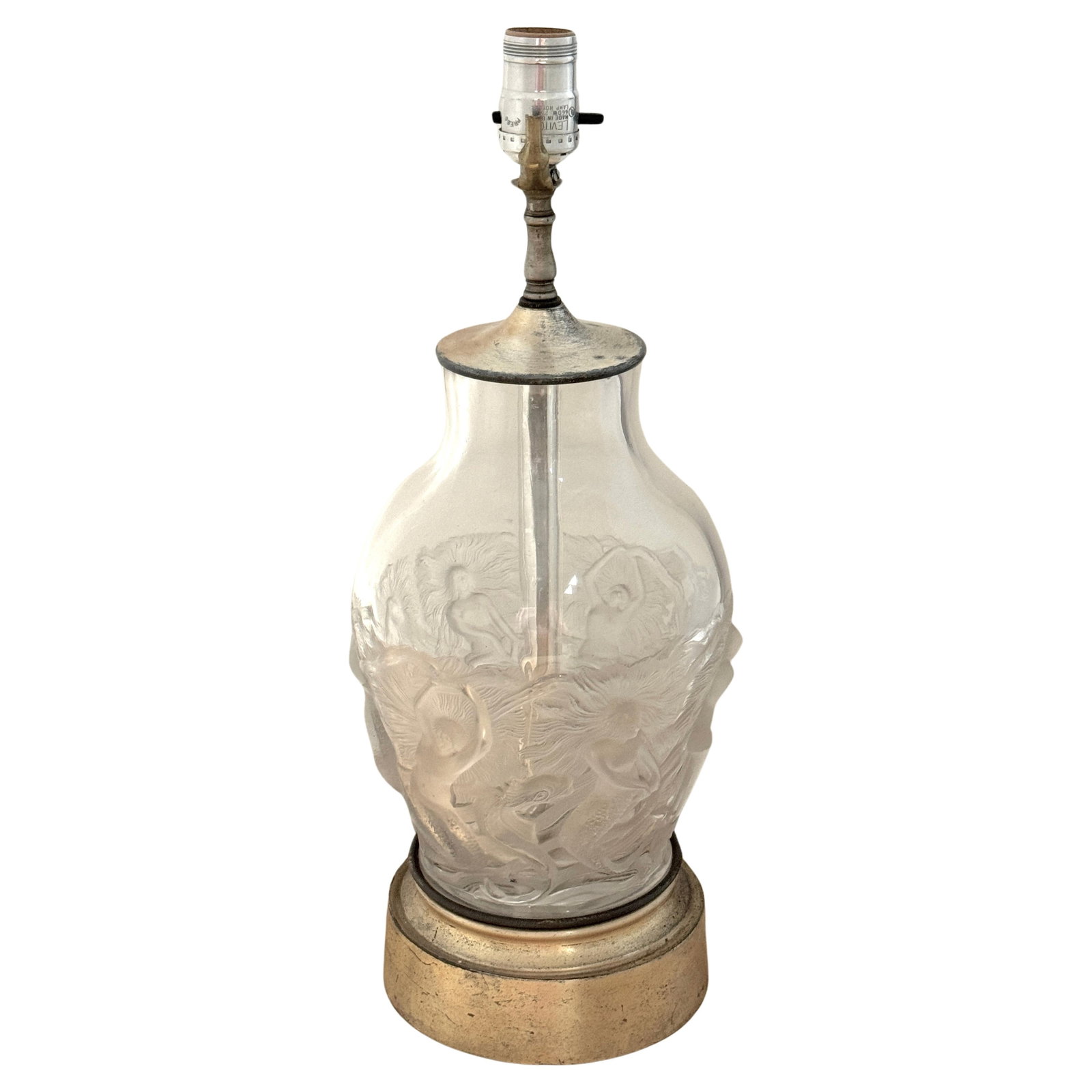 Verlys Glass 1935 Art Deco Crystal Lamp Mermaids Dolphins (1 of 18)