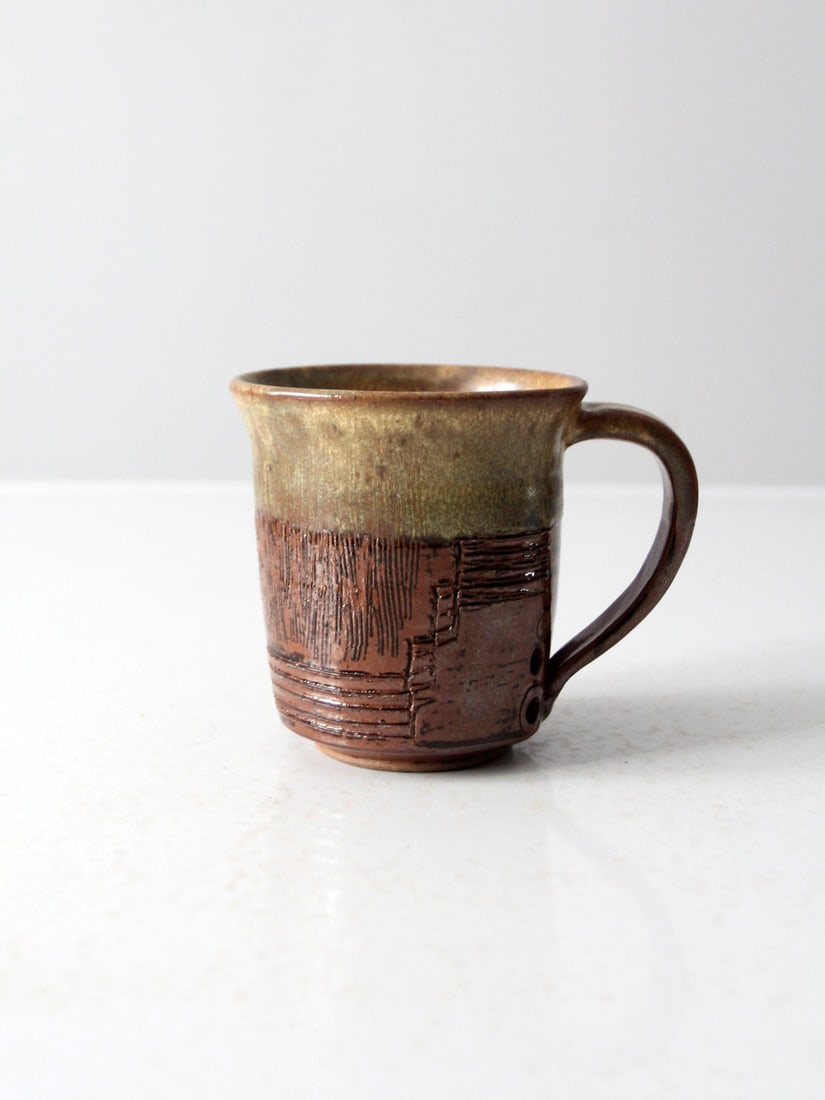 Handcrafted Vintage Studio Pottery Mug Signed with Abstract Designs (1 of 11)