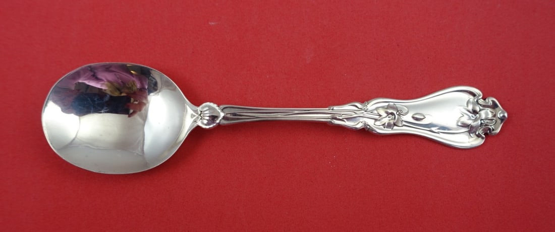 Whiting Violet Sterling Silver Cream Soup Spoon 5 3/8": Whiting Violet Sterling Silver Cream Soup Spoon 5 3/8" This exquisite cream soup spoon is part of the Violet pattern by Whiting, crafted from high-quality sterling silver. Measuring small at 5 3/8 inc