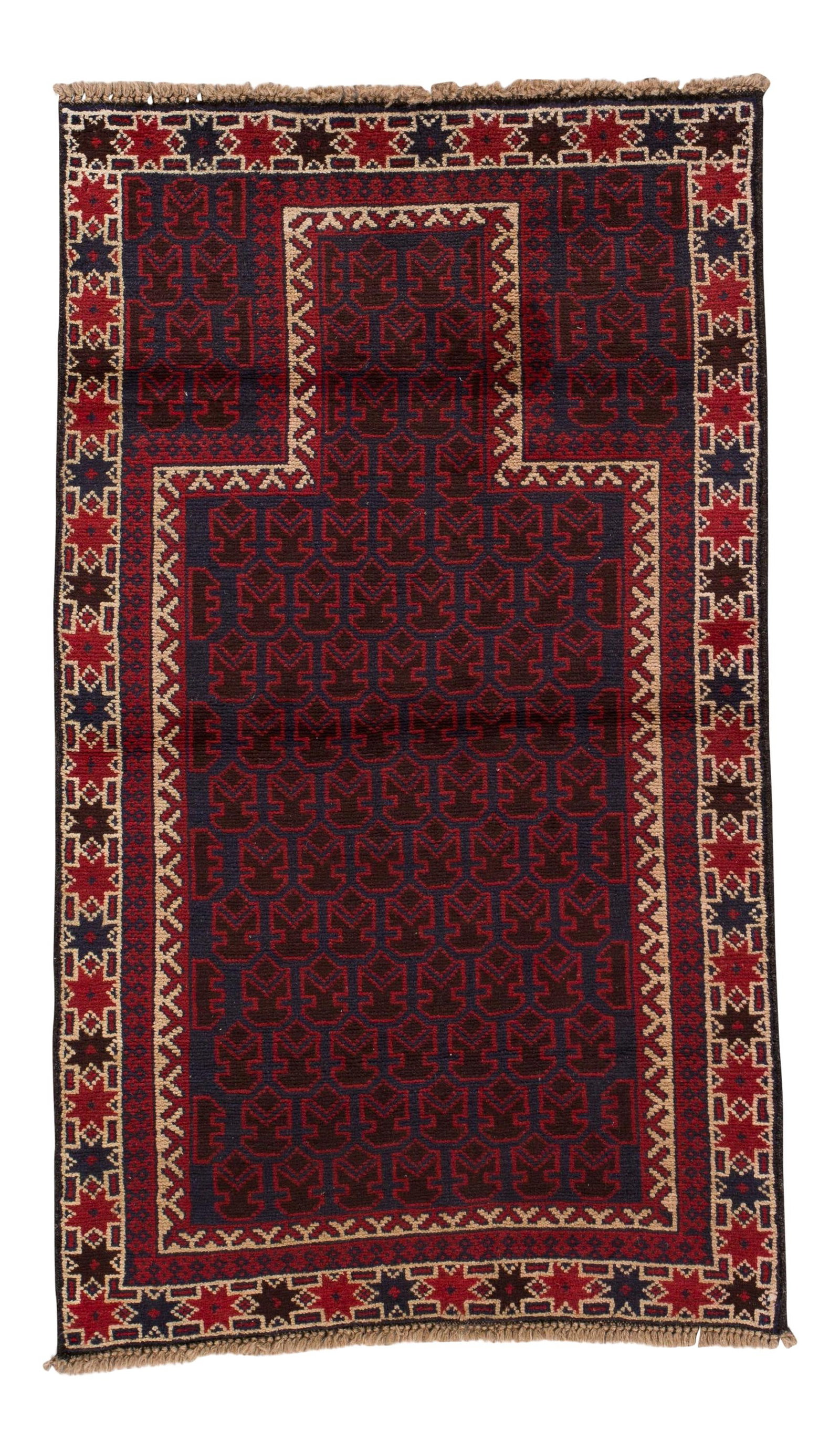 Vintage Persian Balouch Hand-Knotted Wool Rug 2'9 x 4'8 Red: Vintage Persian Balouch Hand-Knotted Wool Rug 2'9 x 4'8 Red Enhance your space with this exquisite Vintage Persian Balouch rug, meticulously hand-knotted from high-quality wool. Featuring a vibrant re