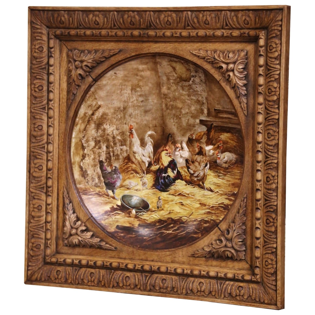 19th Century French Faience Platter by G. Asselineau in Carved Oak Frame (1 of 8)