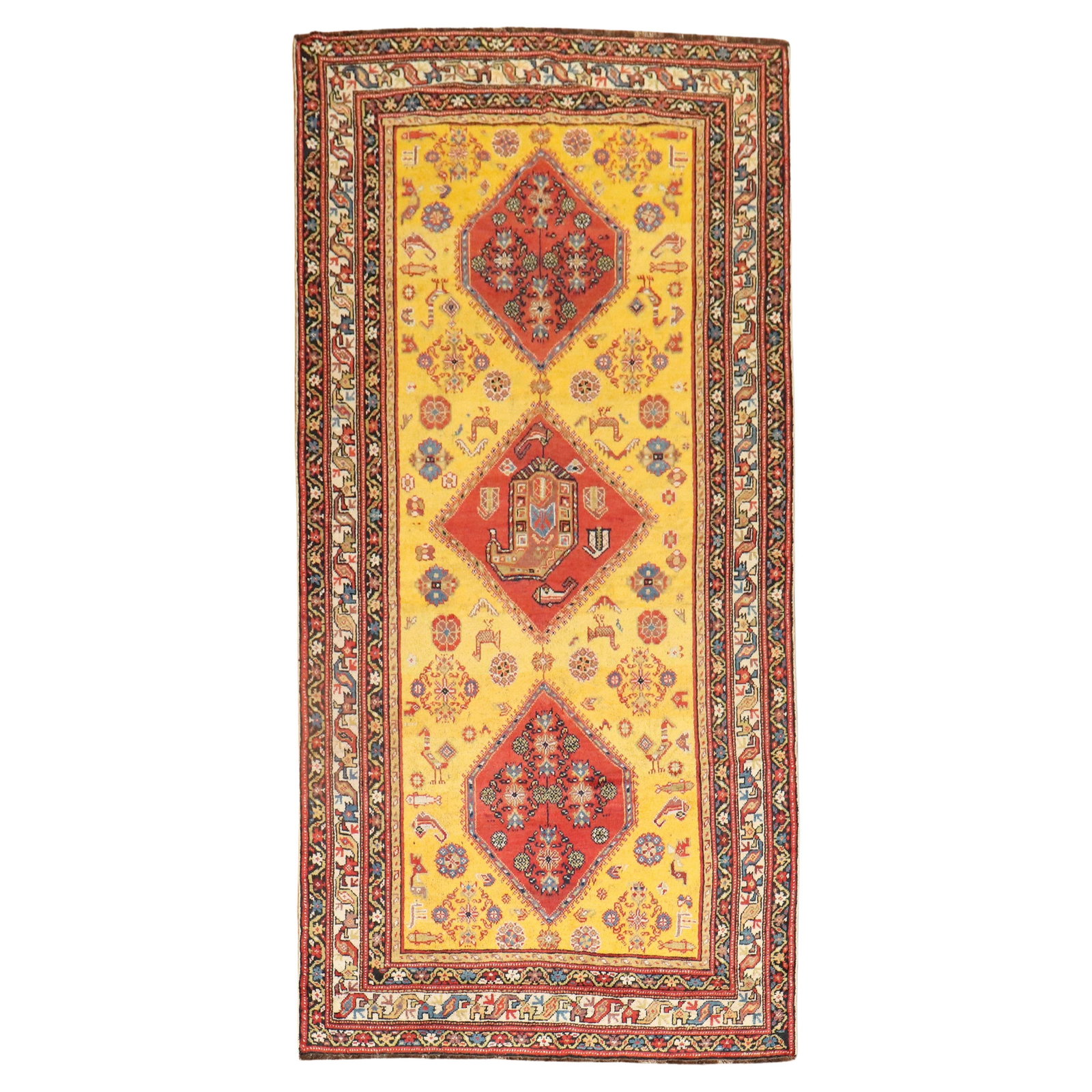 Vibrant Yellow Northwest Persian Tribal Rug 55x111 Hand-Woven Wool Iran 1930 (1 of 9)