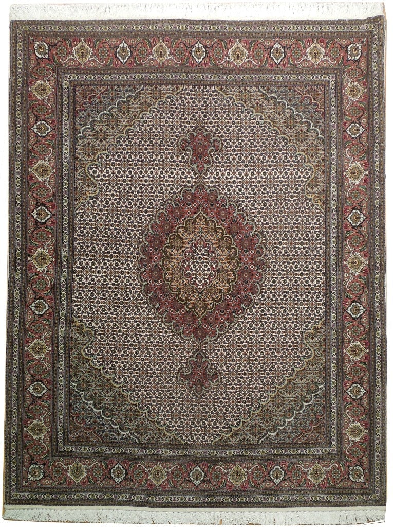 Handcrafted 6' x 6' Persian Tabriz Wool & Silk Rug: Handcrafted 6' x 6' Persian Tabriz Wool & Silk Rug Free continental US Shipping Enhance your living space with this exquisite 6' x 6' Brown Persian Tabriz Wool & Silk Rug, handcrafted by skilled Persi