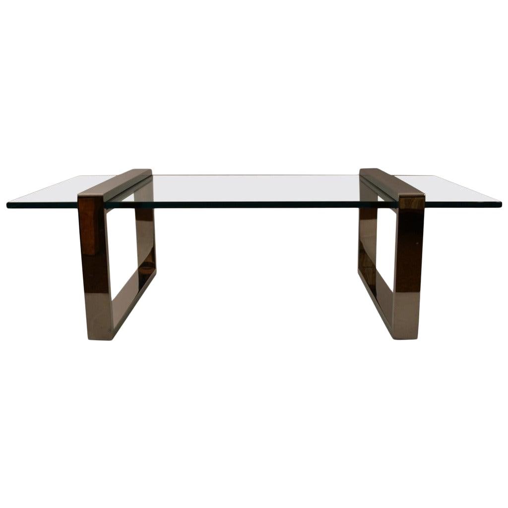 Charles Hollis Jones Silver Box Coffee Table with Glass Top: Charles Hollis Jones Silver Box Coffee Table with Glass Top This stunning coffee or cocktail table features a classic Charles Hollis Jones design, known for its iconic contributions to the Deco reviva