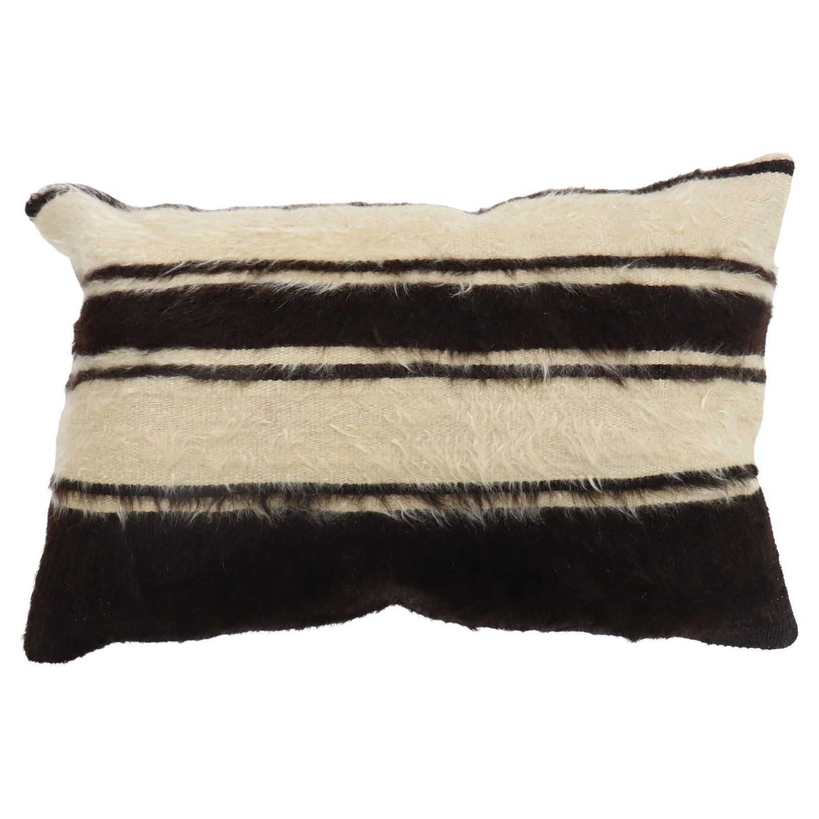 Mid-Century Modern Black Mohair Rug Pillow 15 x 23: Mid-Century Modern Black Mohair Rug Pillow 15 x 23 This exquisite pillow is crafted from a Turkish Mohair rug, showcasing a distinct Mid-Century Modern style. Its plush foam filling provides comfort a