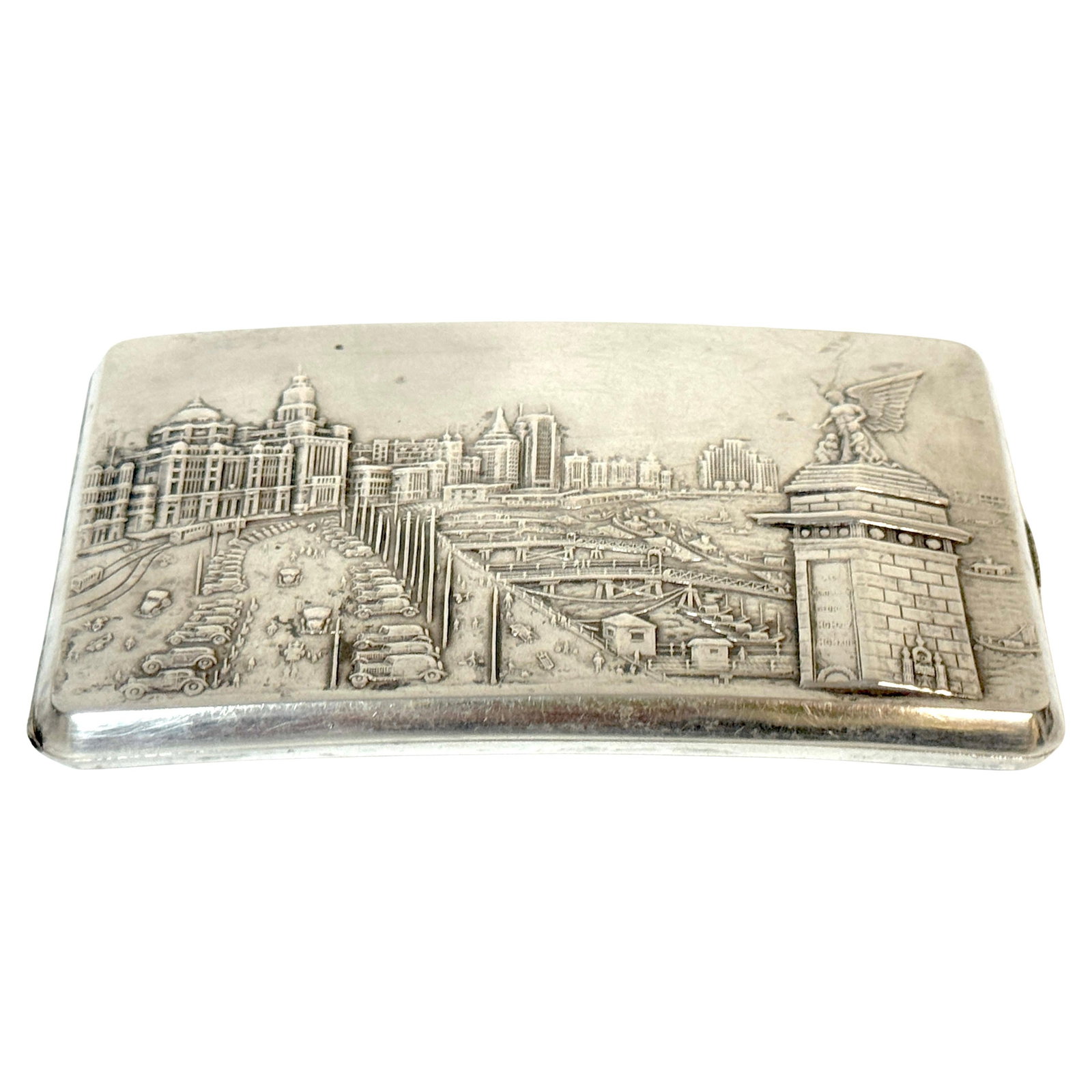 Rare Chinese Export Sterling Silver Cigarette Case with Bund and Angel of Peace (1 of 10)