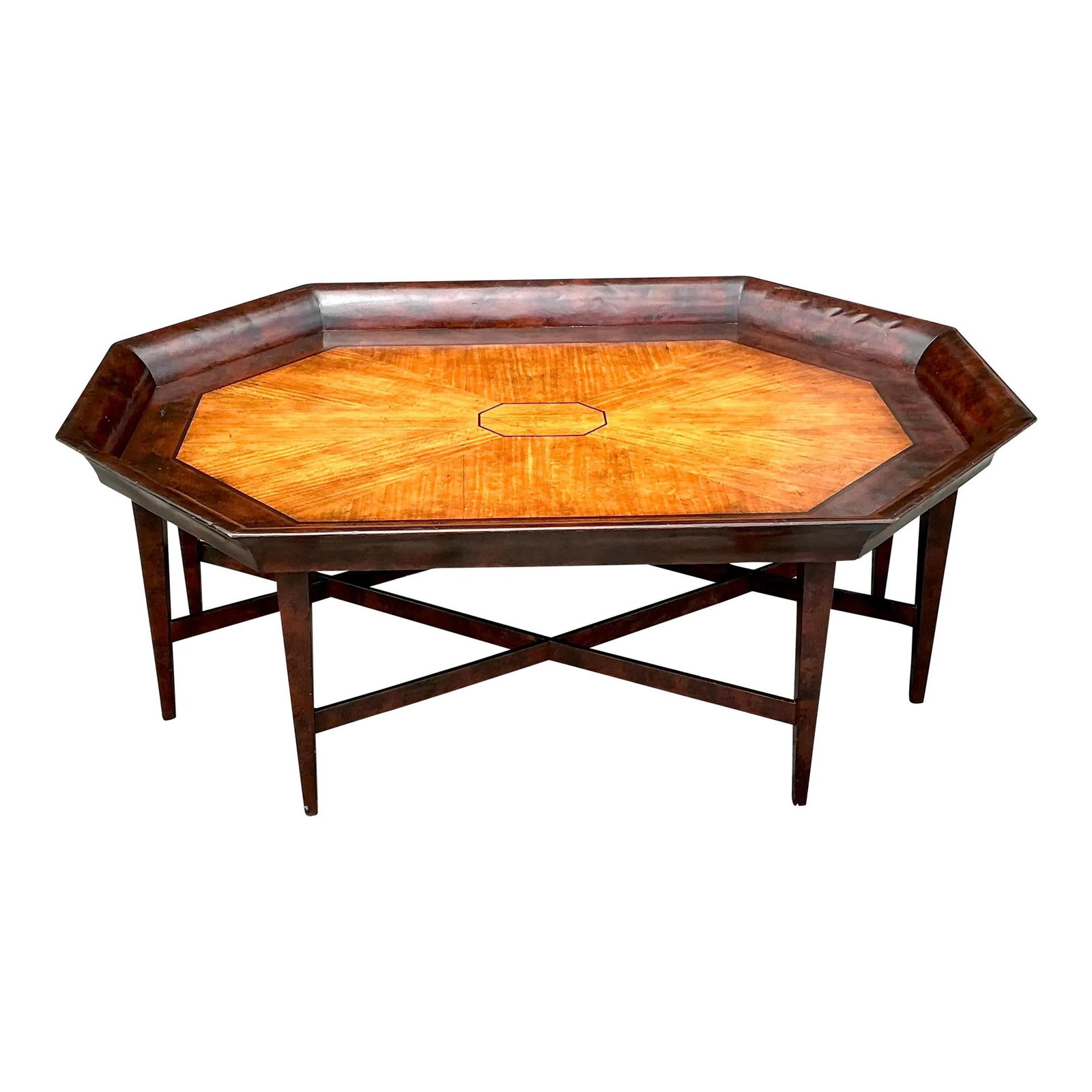 Vintage Regency Octagonal Inlaid Coffee Table in Burnt Umber (1 of 8)