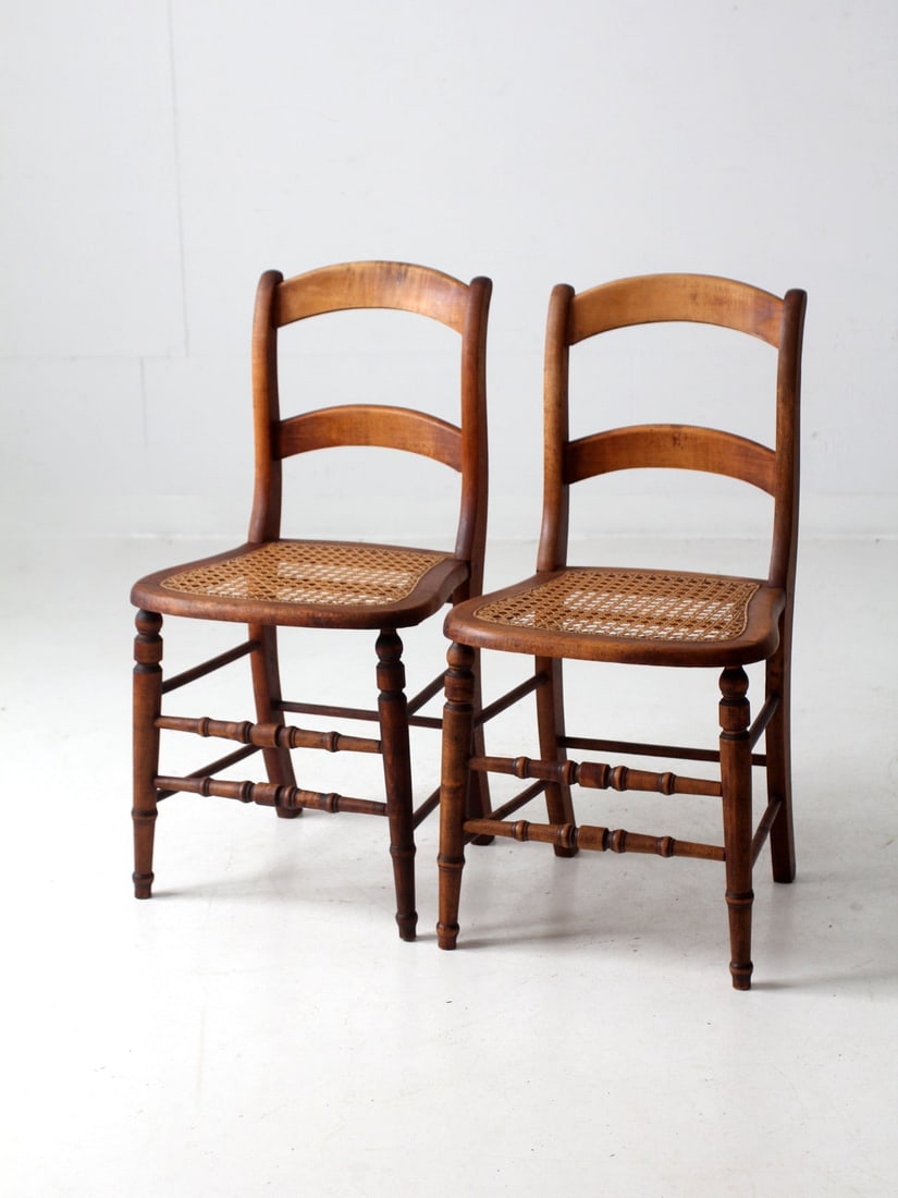 Pair of Antique American Cane Seat Dining Chairs 1890s 1920s (1 of 14)