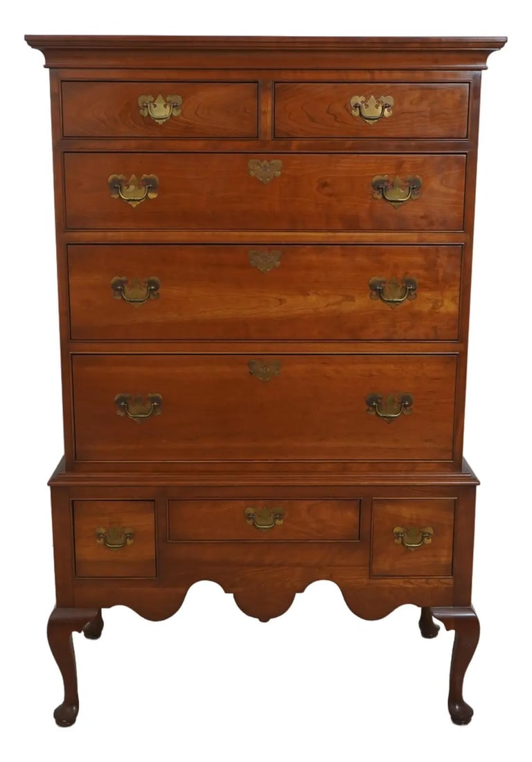 Cherry Wood Highboy in Queen Anne Style with Solid Brass Hardware (1 of 10)