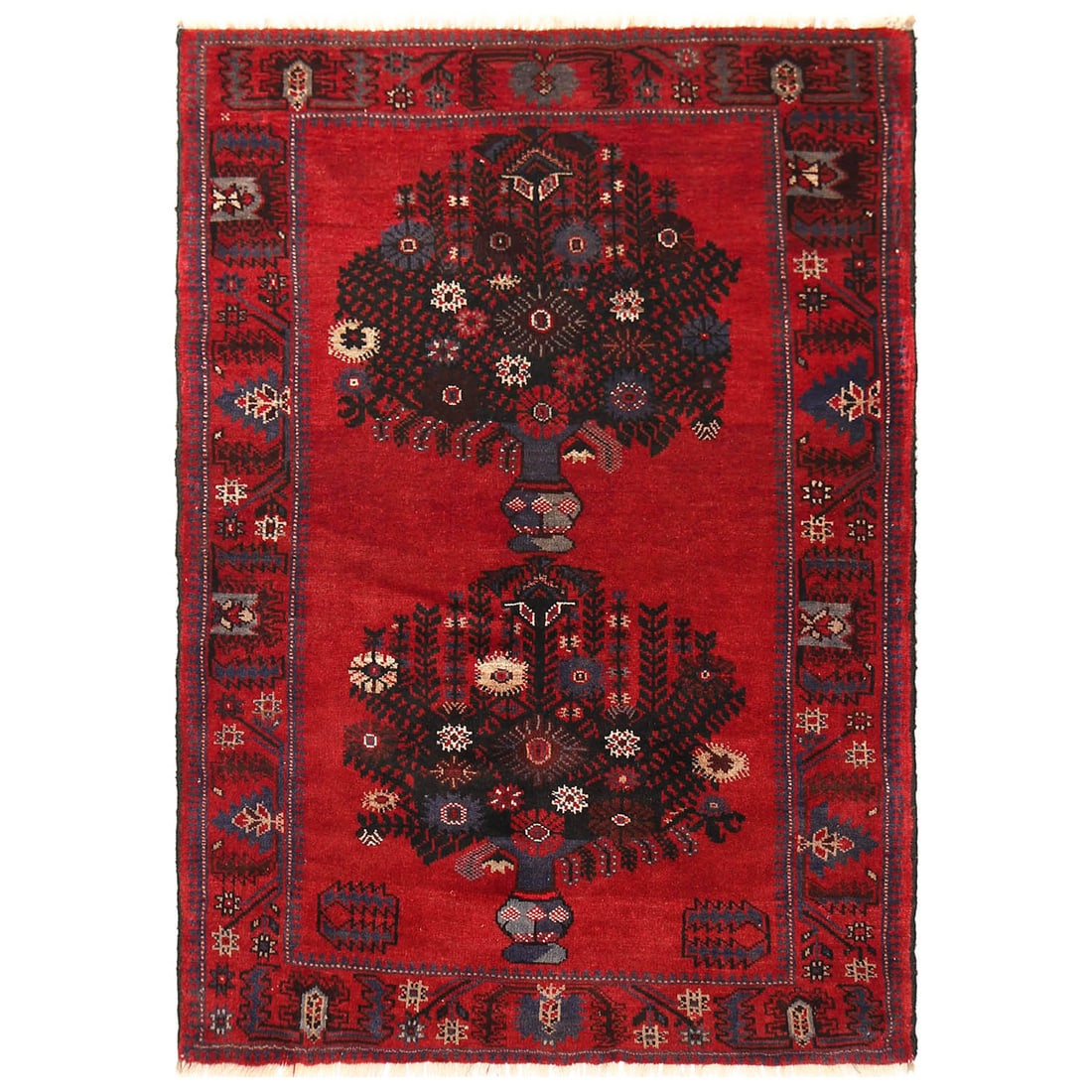 Handmade 2.11 x 4.5 Rose Red Tribal Afghan Rug (1 of 6)