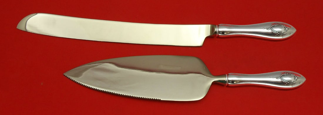 Lunt Sterling Silver Mount Vernon Wedding Cake Set 2pc Custom Hollow Handle (1 of 1)