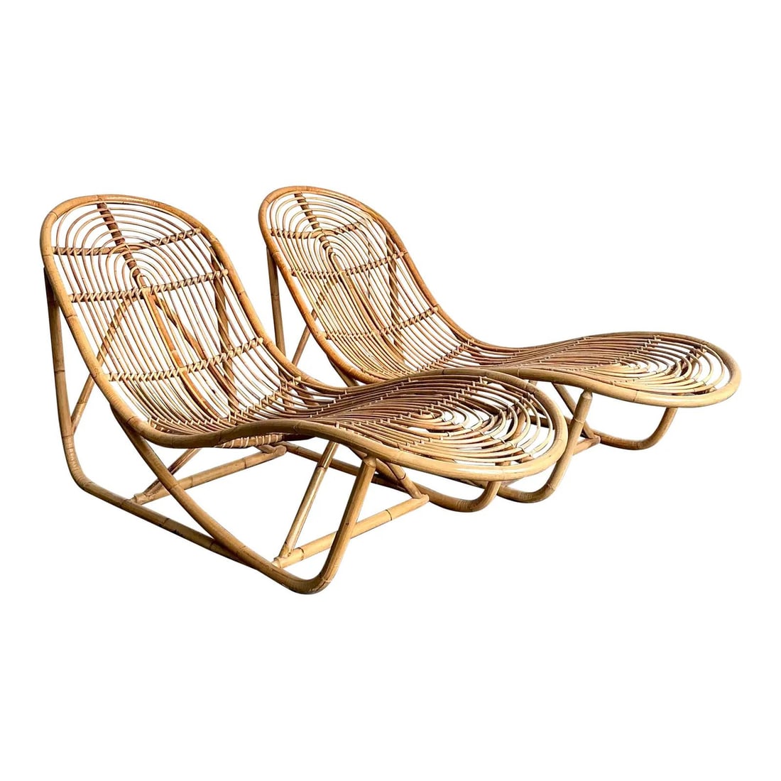 Pair of Organic Modern Bent Rattan Chaise Lounges with Concentric Ring Design (1 of 10)