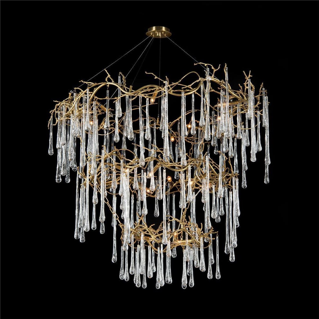 John-Richard 20-Light Art Nouveau Brass Chandelier with Glass Teardrops (1 of 1)