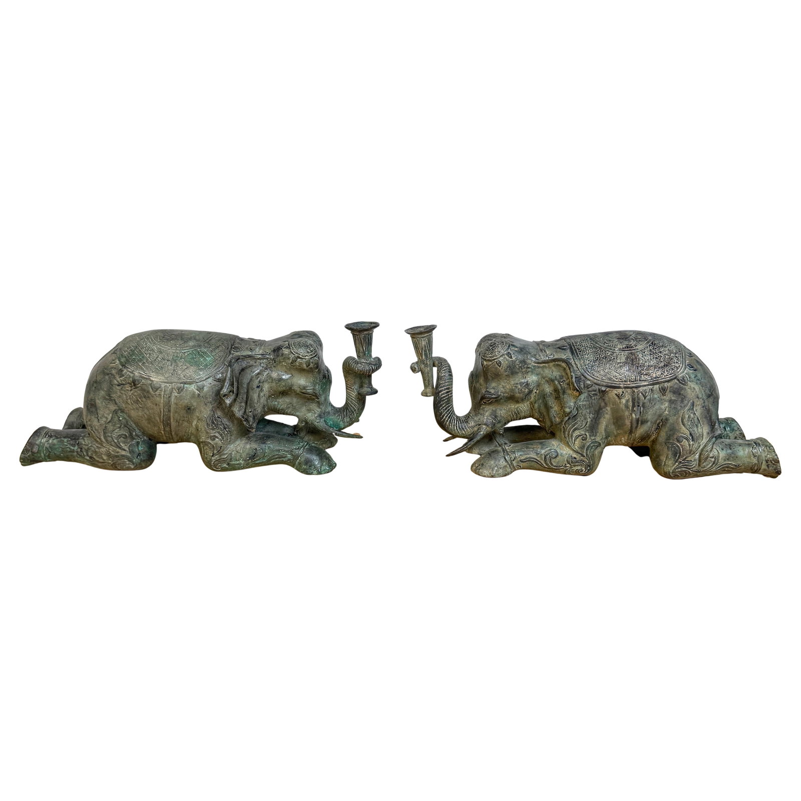 Set of 2 Sarried Ltd Asian Bronze Elephant Motif Candlesticks 1970s (1 of 8)