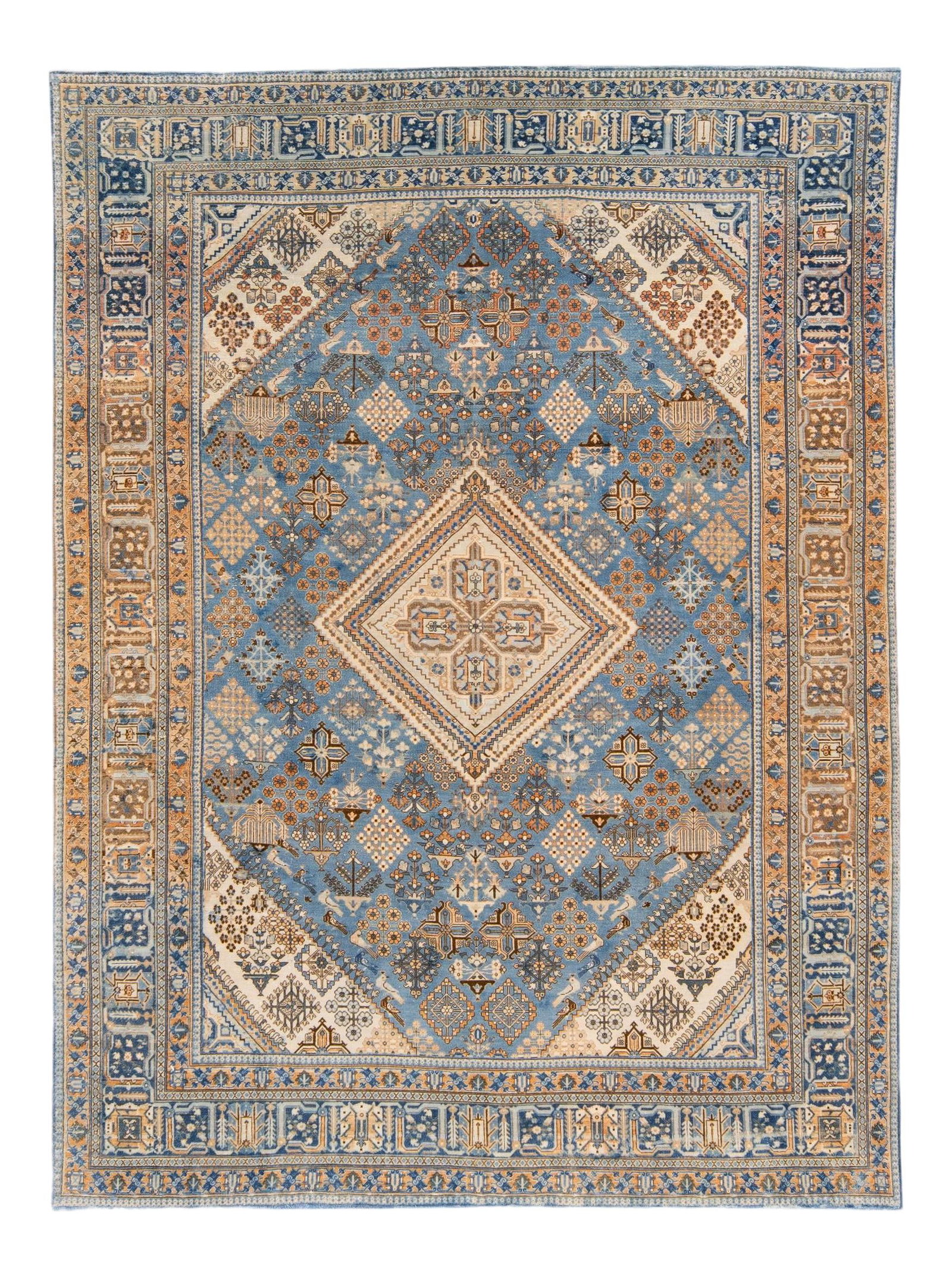 Antique Tabriz Persian Wool Rug Blue Geometric Design 8'9 x 11'8: Antique Tabriz Persian Wool Rug Blue Geometric Design 8'9 x 11'8 Discover the exquisite craftsmanship of this antique Tabriz hand-knotted wool rug, characterized by its stunning blue field and intrica