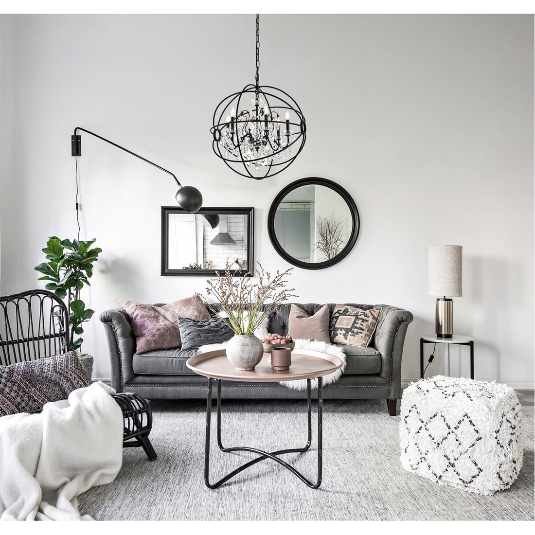 Geneva 6 Light Black Globe Chandelier Pendant 25 inch Modern Lighting (1 of 9)