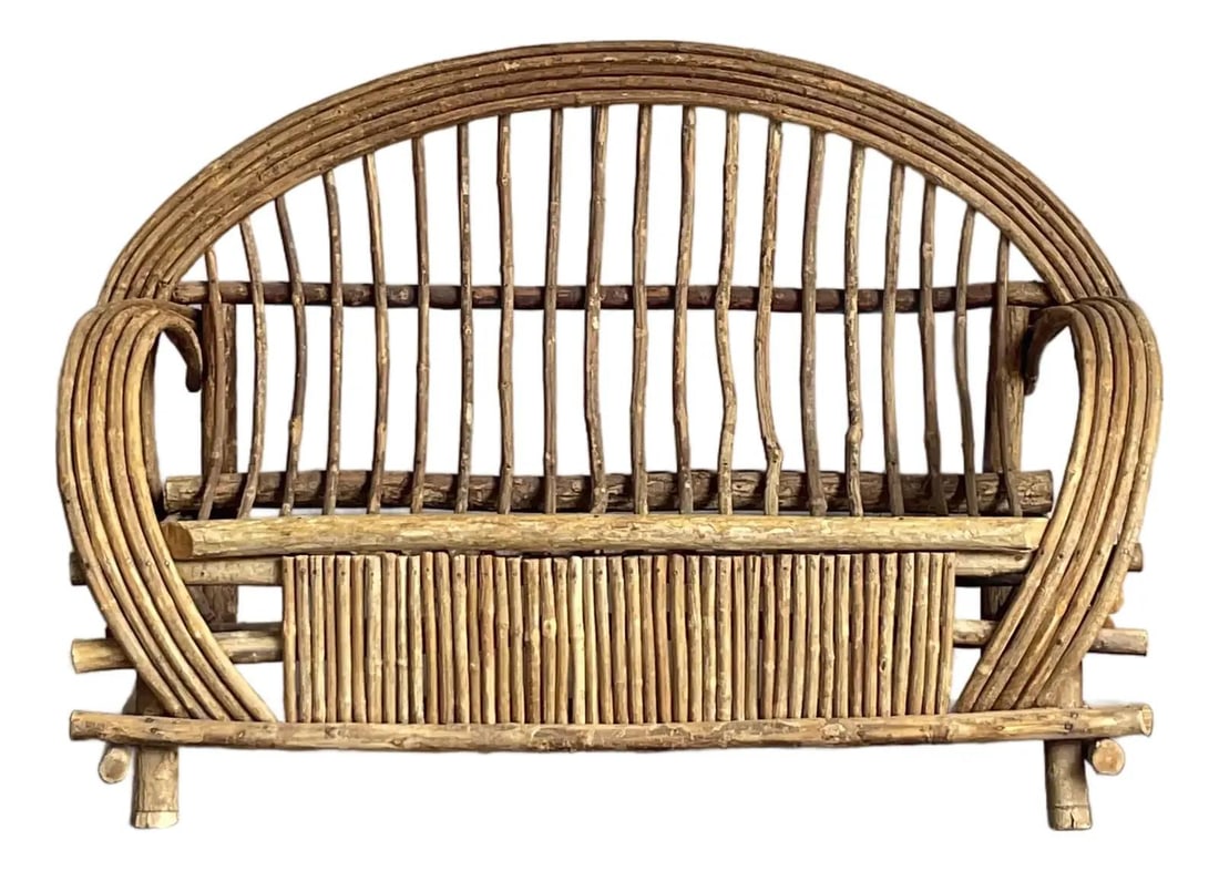 Rattan Adirondack Loveseat with Woven Accents and Bohemian Style 58 Inch Wide (1 of 10)