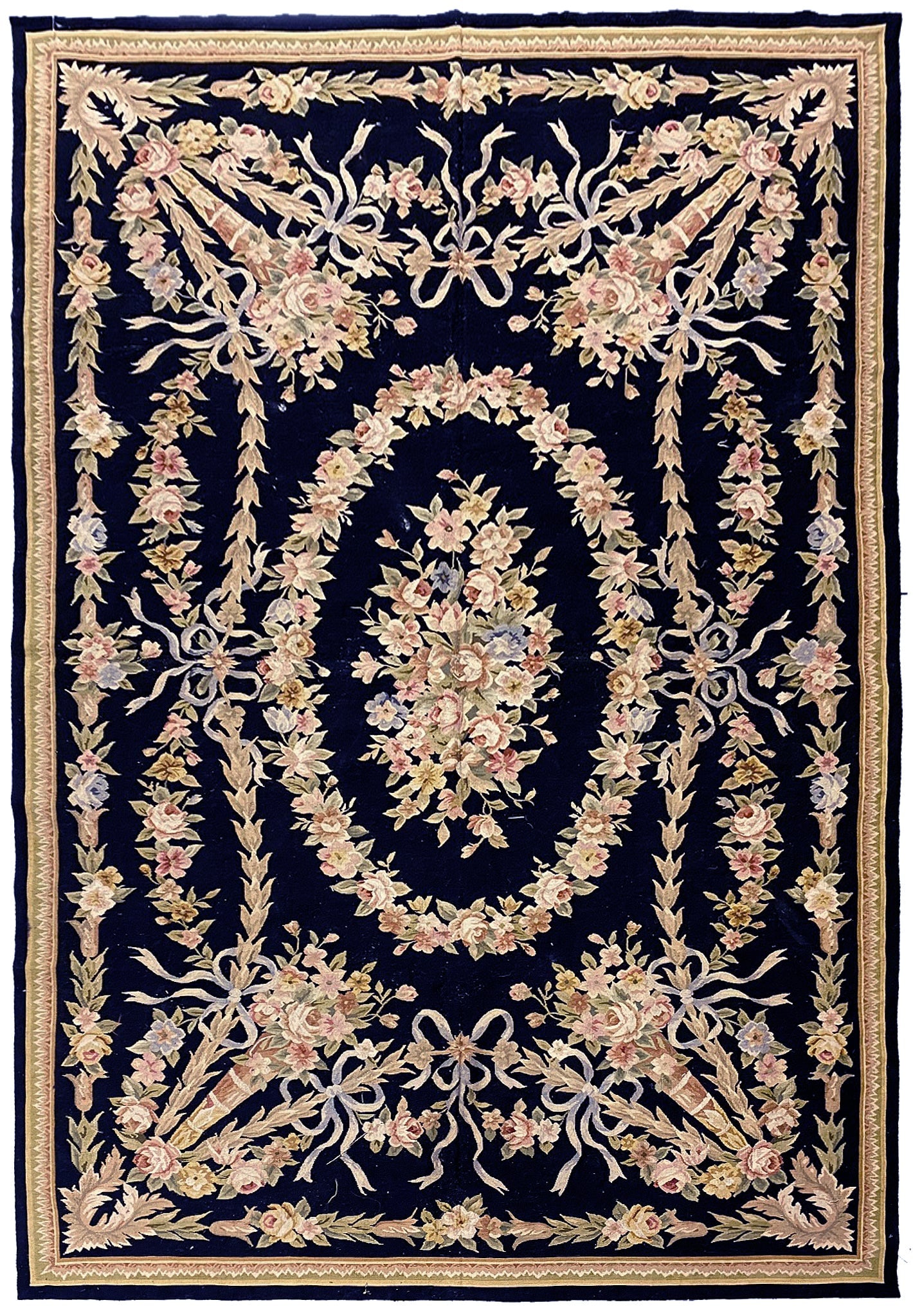 6 x 9 Black French Aubusson Style Wool Needlepoint Rug Floral Motifs (1 of 11)