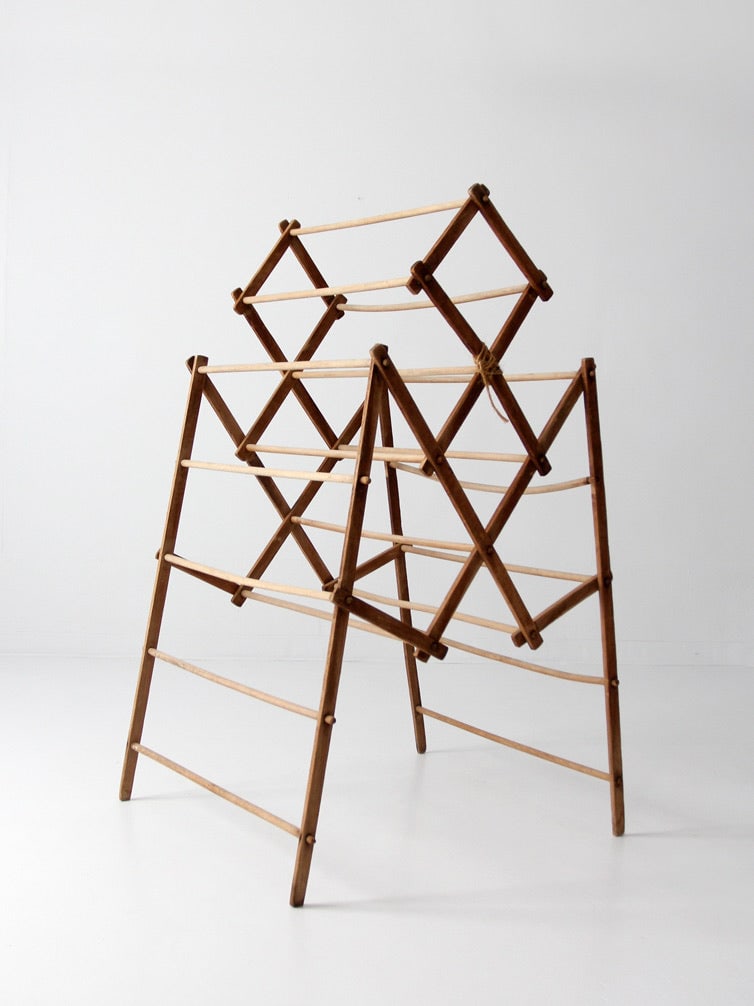 Victorian Era Wooden Folding Laundry Drying Rack with Accordion Design (1 of 7)