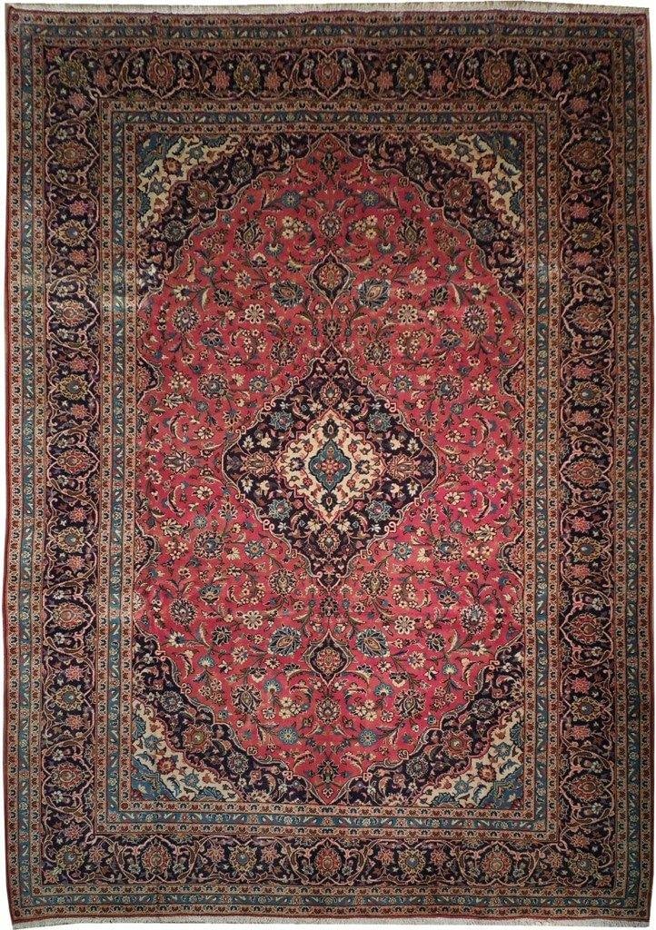 Handmade 9.9x13.9 Red Blue Persian Kashan Rug Premium Wool Silk (1 of 6)