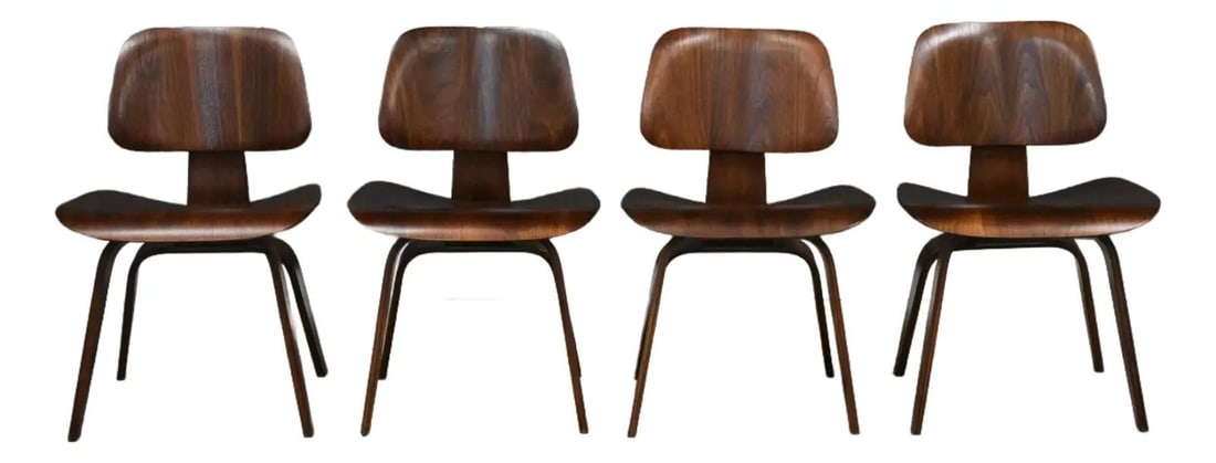 Set of 4 Walnut DCW Dining Chairs by Charles and Ray Eames Refinished (1 of 9)