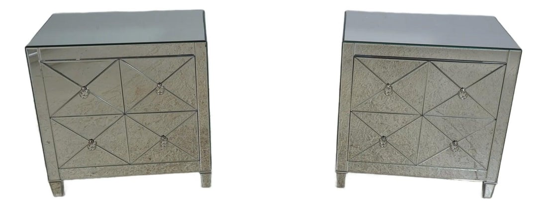 Maitland Smith Art Deco Beveled Mirror 4 Drawer Nightstands (1 of 10)