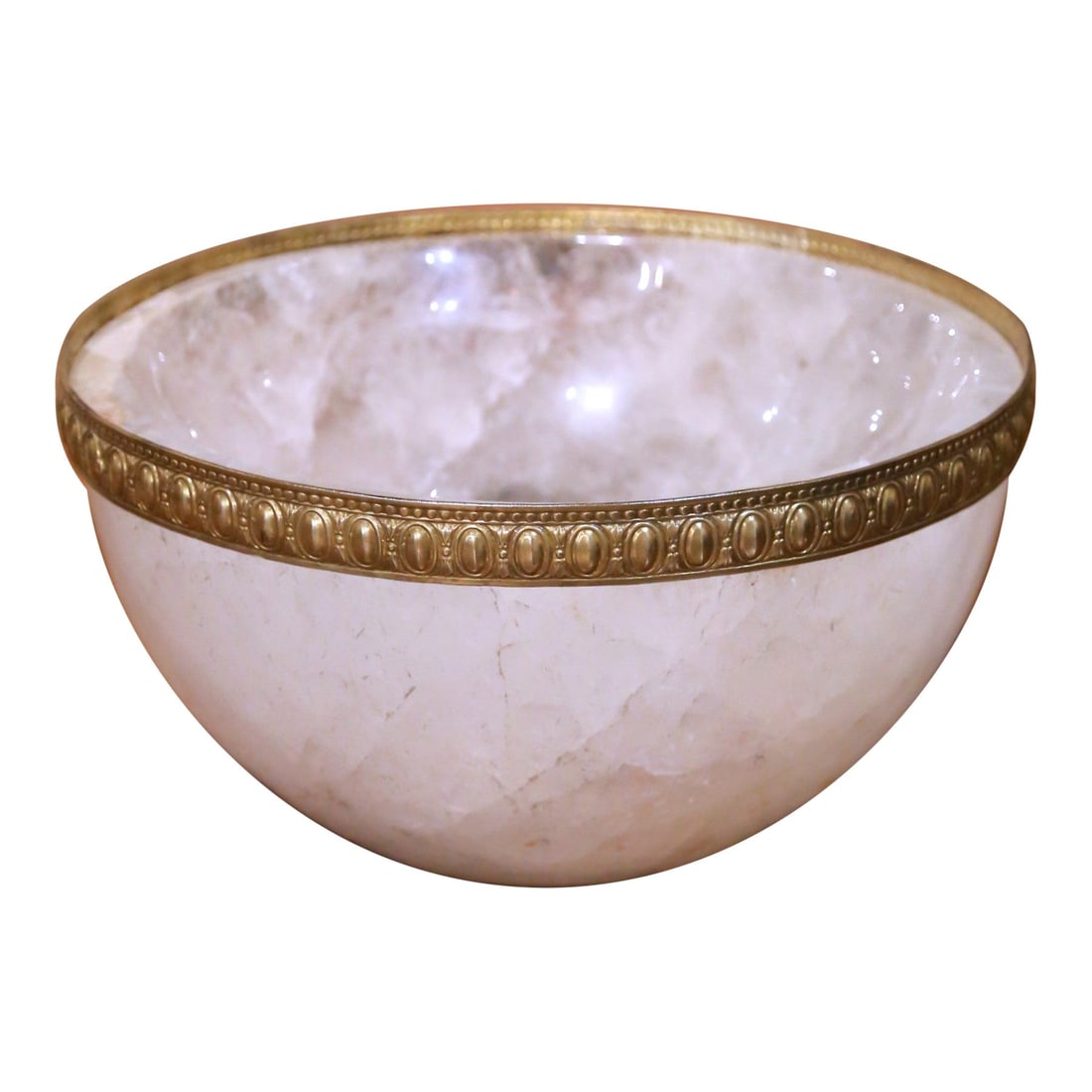 Hand Carved Brazilian Rock Crystal Bowl with Gilt Bronze Rim (1 of 6)