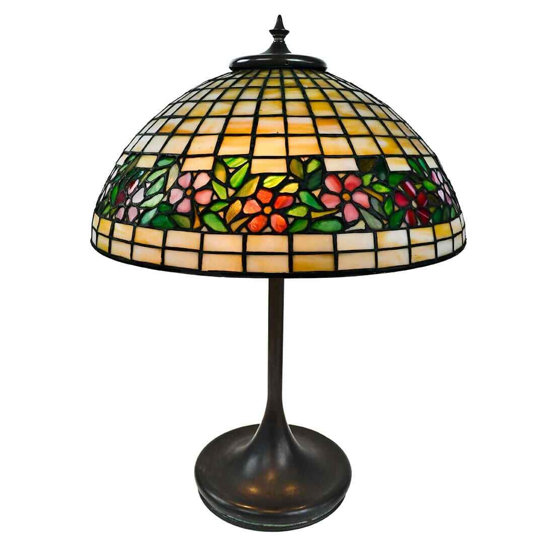 Antique Unique Art Glass Co. Periwinkle Stained Glass Table Lamp 1903-1910 (1 of 10)
