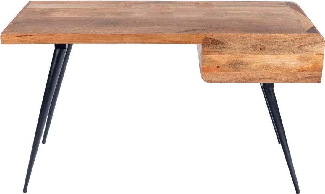 Butler Anuri Desk with Iron Base and Drawer in Natural Mango Finish: Butler Anuri Desk with Iron Base and Drawer in Natural Mango Finish Introducing the Anuri Desk, a stunning blend of antique and vintage style that brings elegance to any workspace. This new desk featu
