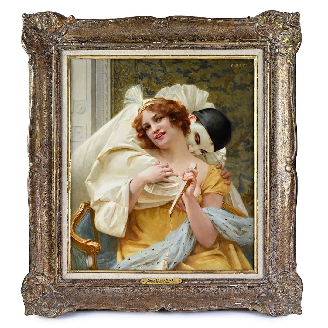 Pierrot the Victor by Guillaume Seignac Original Framed Oil Painting: Pierrot the Victor by Guillaume Seignac Original Framed Oil Painting "Pierrot the Victor" is an exquisite oil painting on canvas by renowned French artist Guillaume Seignac (1870-1924). This original 