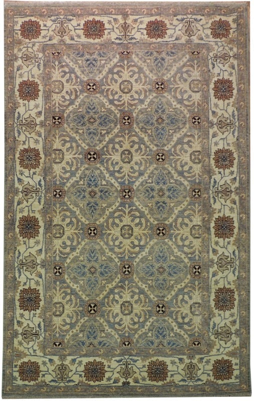 5.9 x 9 Gray Slate Blue Handwoven Chobi Peshawar Rug (1 of 6)