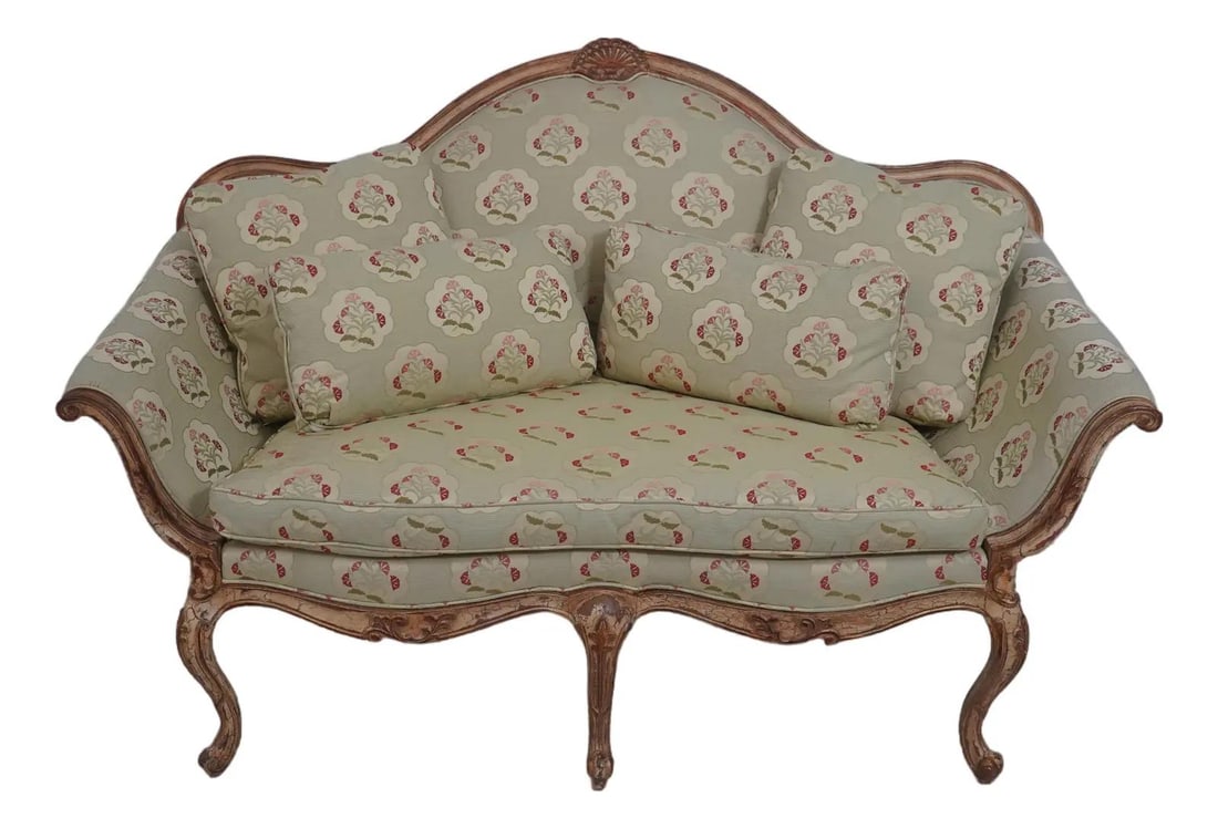 Upholstered Loveseat with Curved Arms in Louis XV French Style (1 of 10)