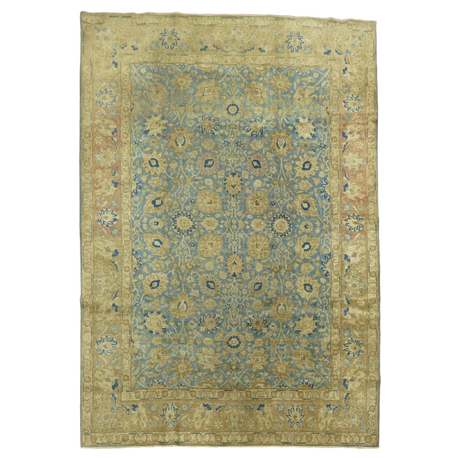 Antique Persian Tabriz Rug Blue Brown Wool Hand-Knotted 87 x 118 (1 of 11)