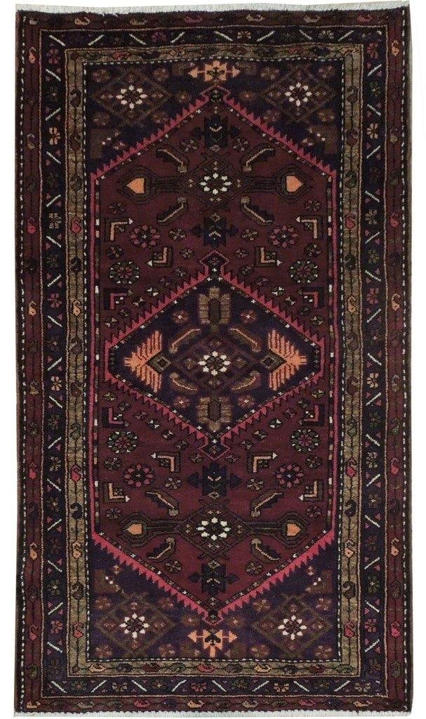 Handcrafted 3'7 x 6'5 Wine Red Persian Hamadan Rug (1 of 6)
