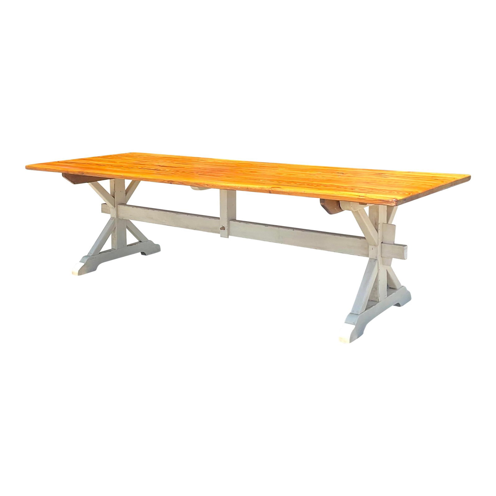 Vintage Boho Trestle Plank Farm Table 108 x 40.5 in Wood Camel Color (1 of 8)