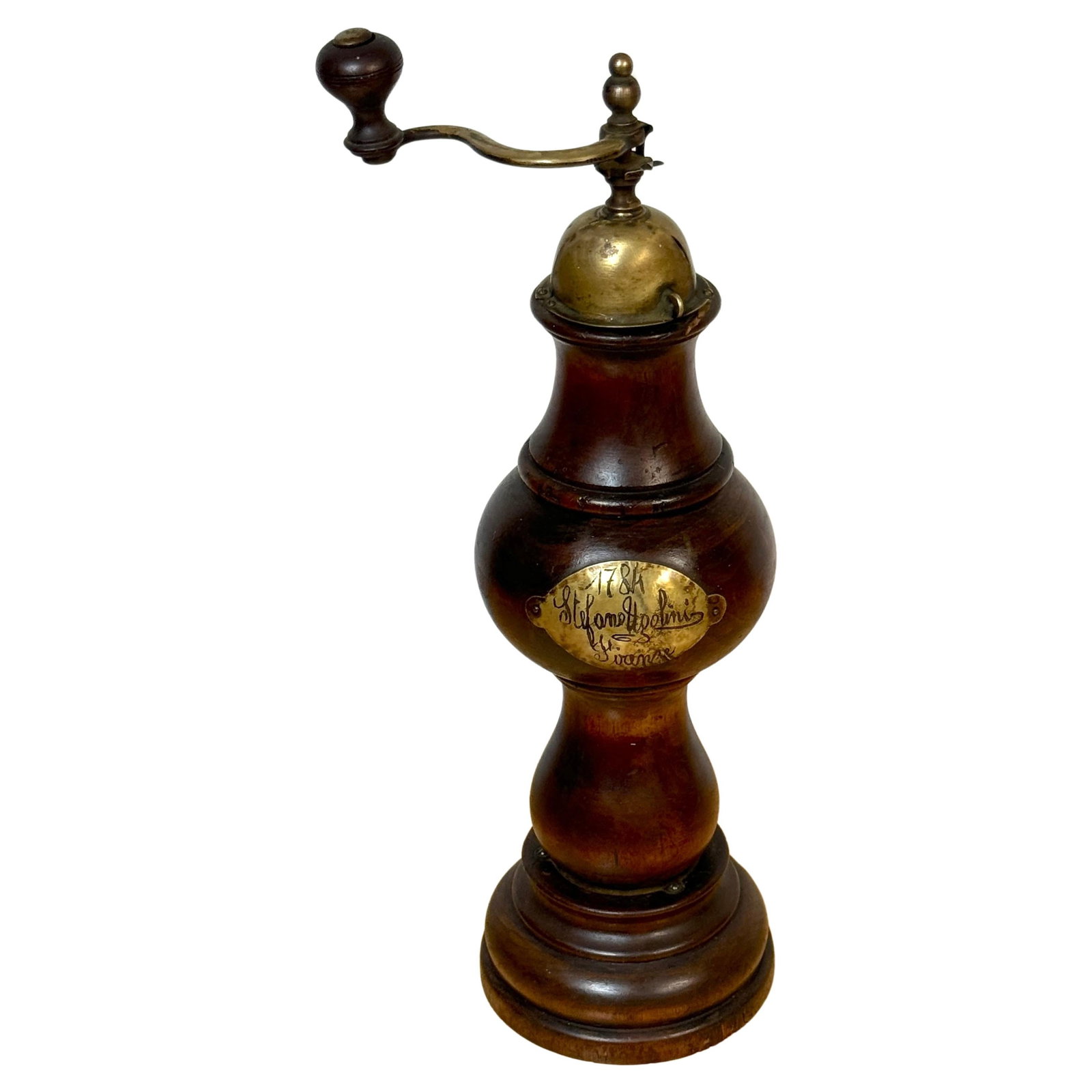 Stefano Ugolini 1784 Brass Fruitwood Pepper Mill 17 in Italy (1 of 15)