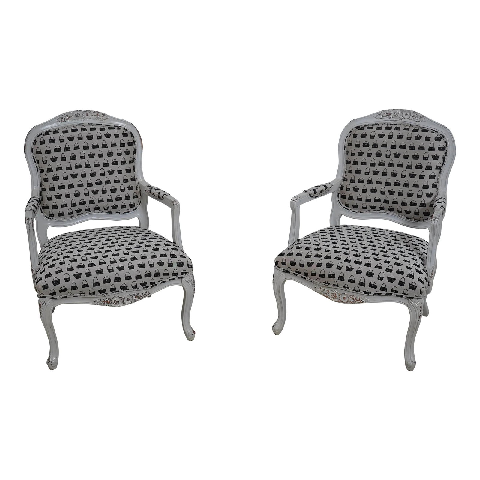 Elegant Pair of French Upholstered Armchairs with Purse Design (1 of 10)