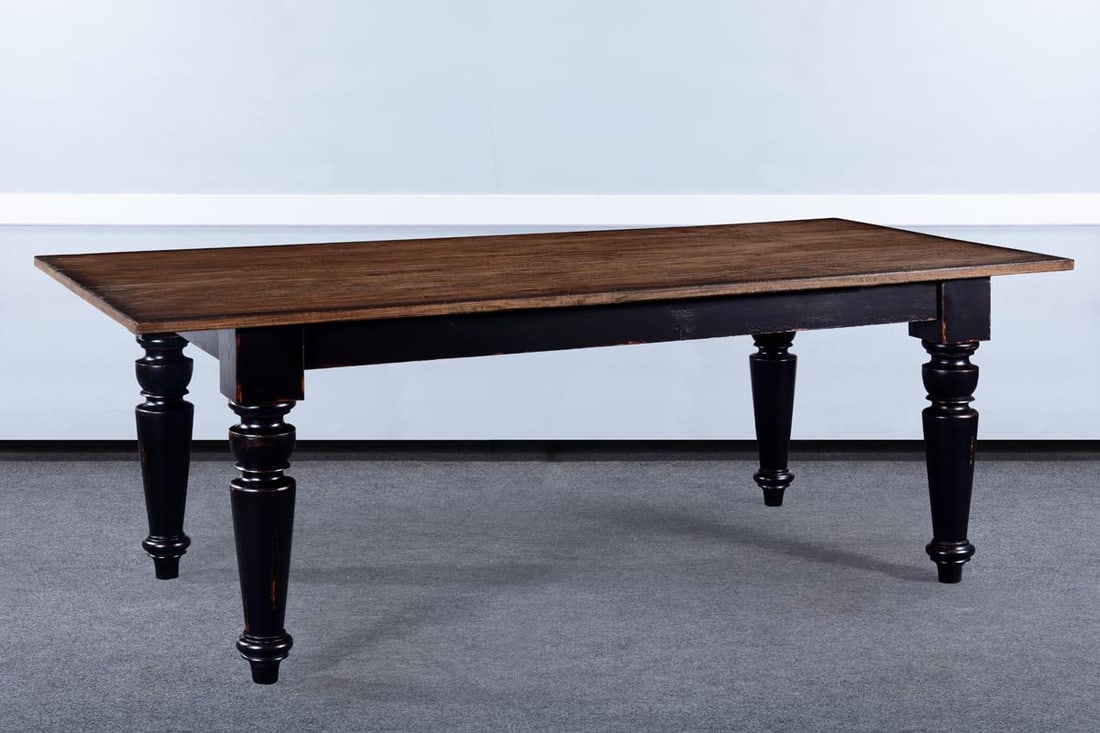 84 Inch Rustic Reclaimed Wood Farmhouse Dining Table with Crackle Black Finish (1 of 4)