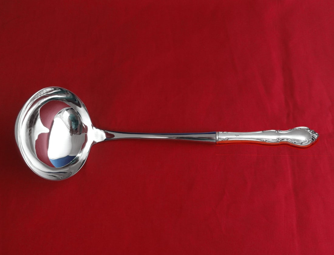 Alvin Pirouette Sterling Silver Soup Ladle 10 1/2" Custom Hollow Handle: Alvin Pirouette Sterling Silver Soup Ladle 10 1/2" Custom Hollow Handle Elevate your dining experience with this stunning Pirouette soup ladle by Alvin. Crafted from sterling silver, it features a cus