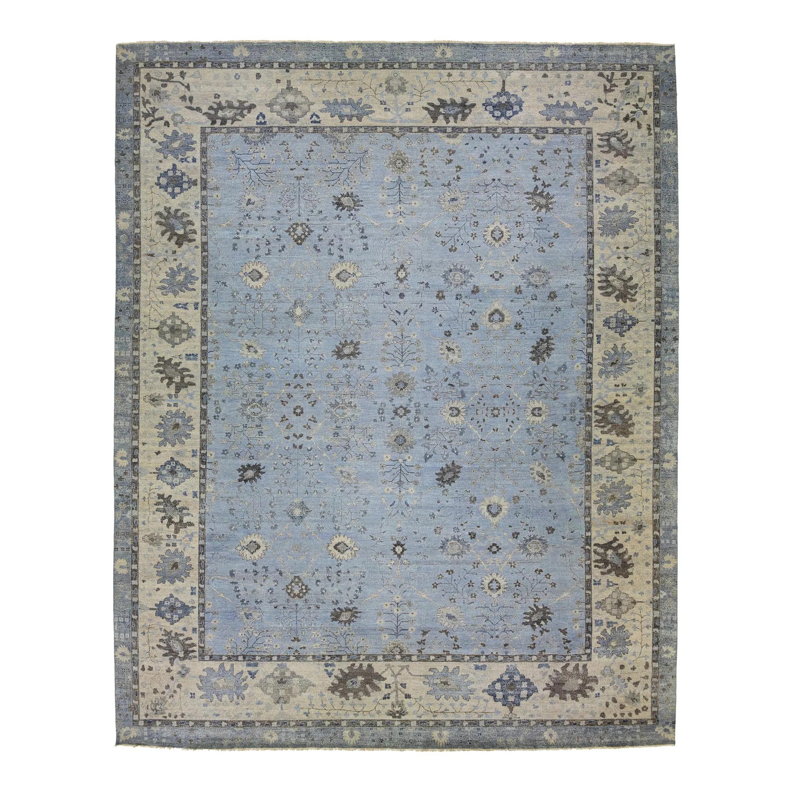 Handmade Indian Wool Rug Light Blue Floral Design Artisan Collection (1 of 9)