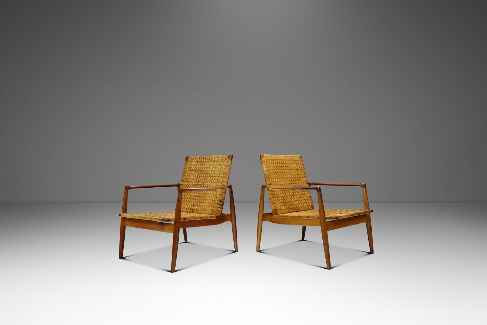 Pair of Finn Juhl SW96 Lounge Chairs Teak Oak Caned for Soren Willadsen Denmark 1950s (1 of 18)
