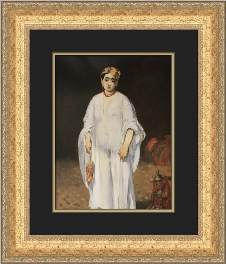 Edouard Manet Young Woman in Oriental Costume Custom Framed Art Print: Edouard Manet Young Woman in Oriental Costume Custom Framed Art Print This exquisite custom framed print features Edouard Manet's iconic artwork, "Young Woman in Oriental Costume." Measuring 21 in. by