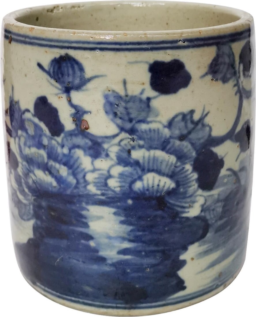 Chinoiserie Blue and White Ceramic Orchid Pot Handmade 7x7 (1 of 1)