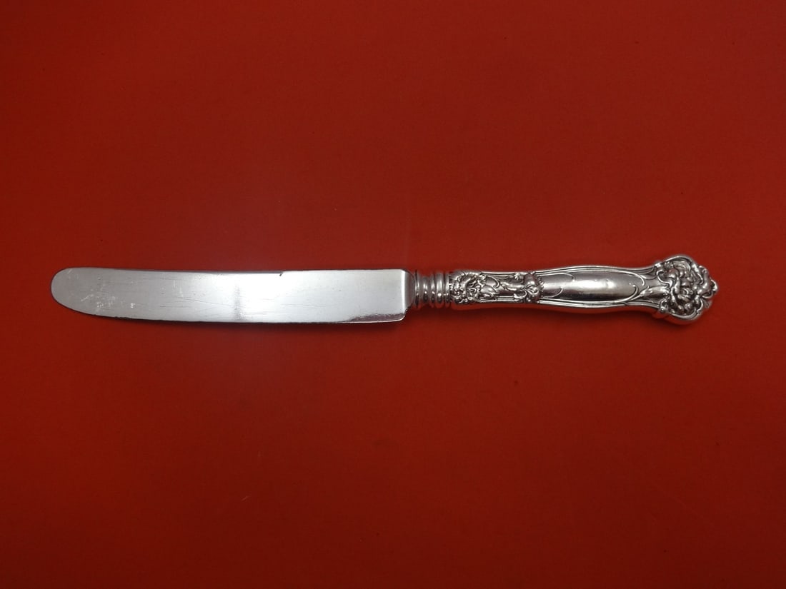 Wallace Carnation Sterling Silver Dinner Knife 9 3/4 inch: Wallace Carnation Sterling Silver Dinner Knife 9 3/4 inch This exquisite dinner knife features the elegant Carnation pattern by Wallace. Crafted from high-quality sterling silver, it boasts a hollow h