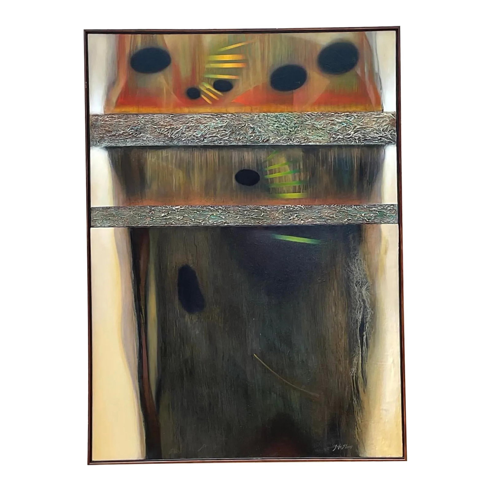 Vintage Boho Abstract Original Oil Painting Canvas 49x67 (1 of 5)