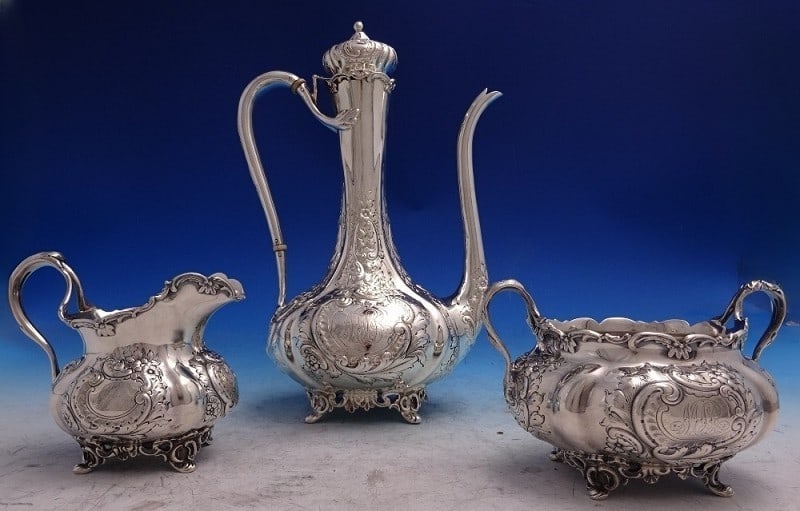Three-Piece Sterling Silver Tea Set by Theodore Starr Marked #87 (1 of 18)